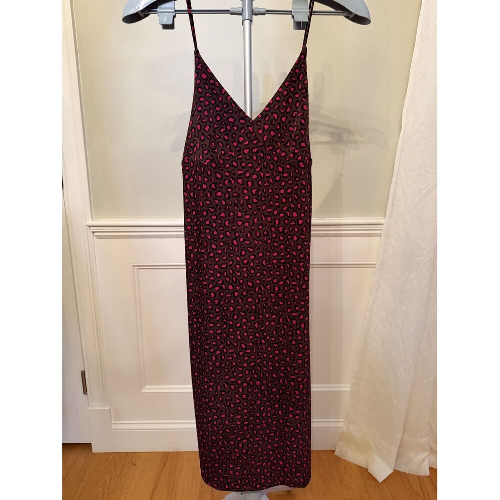 Banana Republic Satin Leopard Print Midi Dress Brown & Hot Pink Slip Dress Small